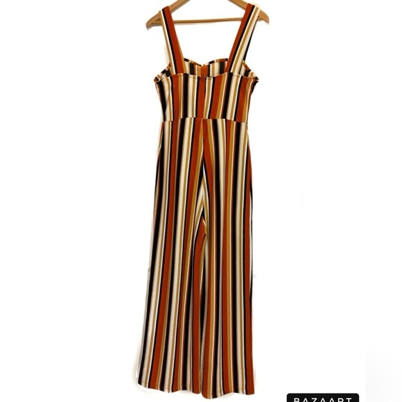 Urban Outfitters sleeveless sweetheart neckline flared leg striped jumpsuit - Picture 3 of 5